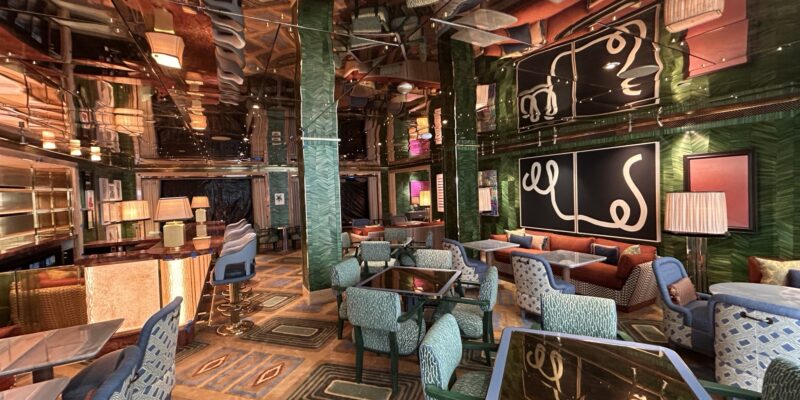 La Monique Restaurant Commercial Flooring Installation | Oceana Hotel Santa Monica 1 La Monique- Oceana Bar / Restaurant in dark greens, teals with padded seating with a 1920´s retro vibe